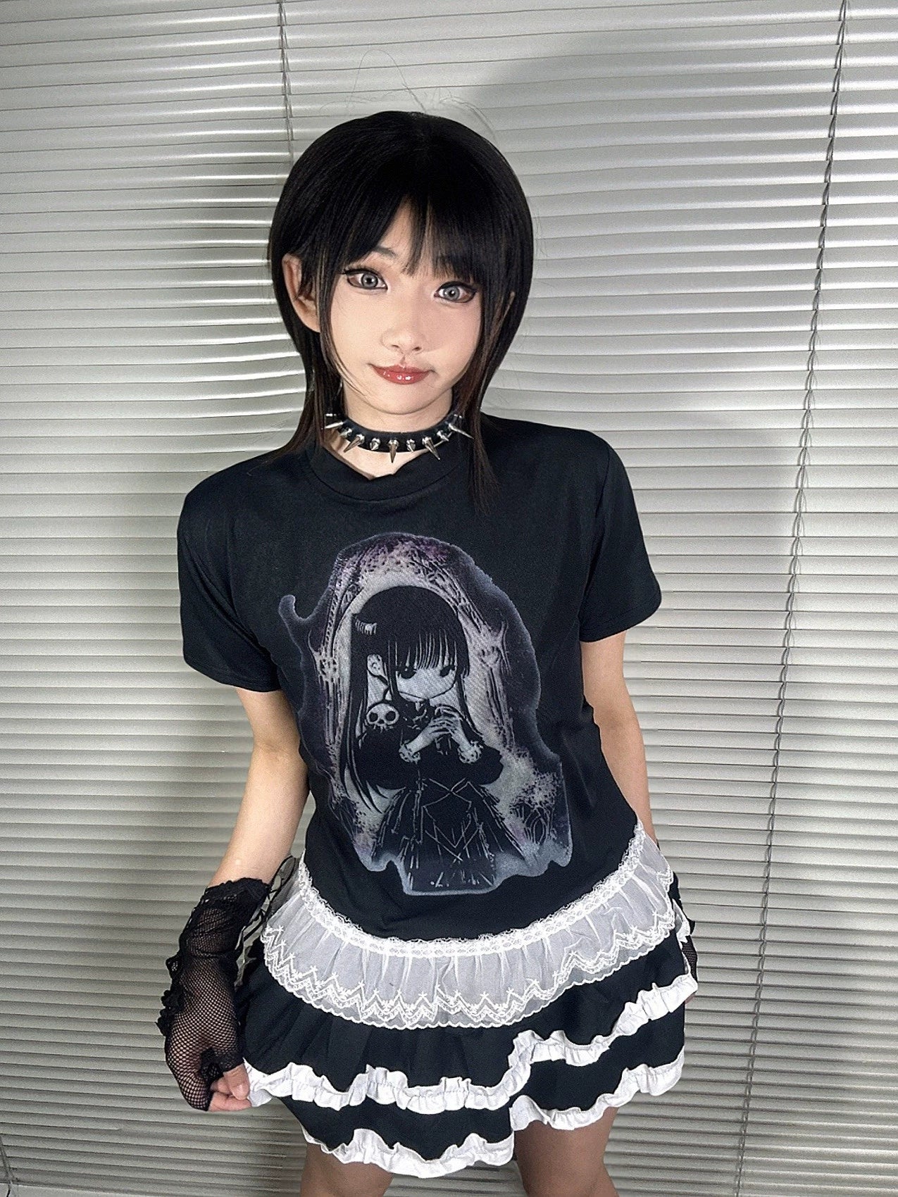 WEBBAR 2d Goth Black Lace Tee