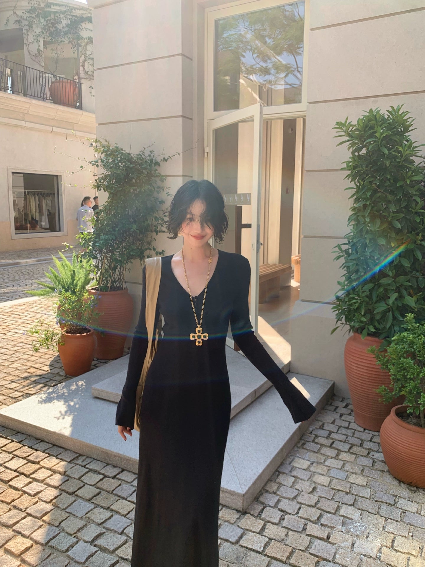 KELIFAN Vintage V-neck Knitted Dress