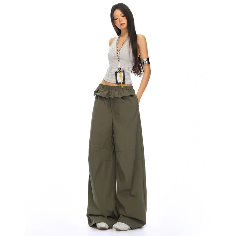KPSR Lace Waist Casual Versatile Wide Leg Pants