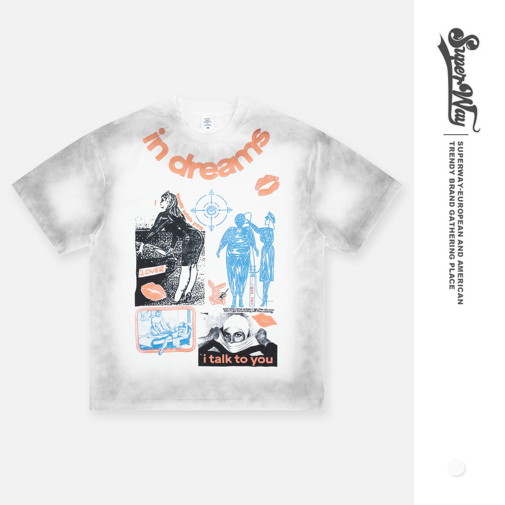 SUPER WAY Vintage Graffiti Comic Print Loose Tee