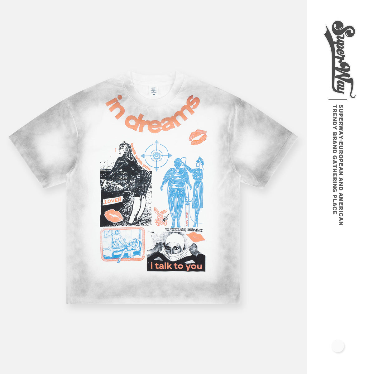 SUPER WAY Vintage Graffiti Comic Print Loose Tee
