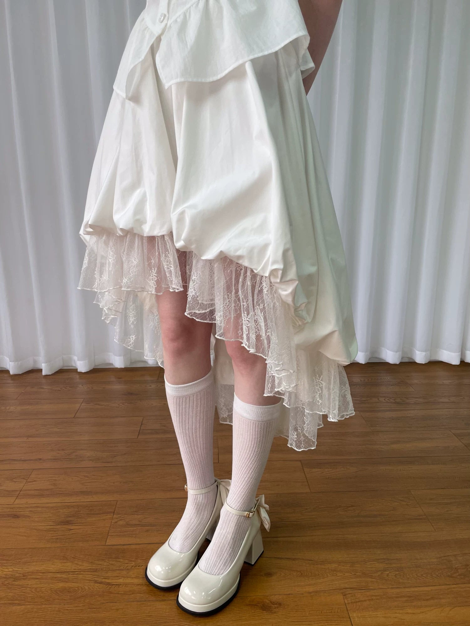 Loosesmell Mesh Stitching Irregular Skirt