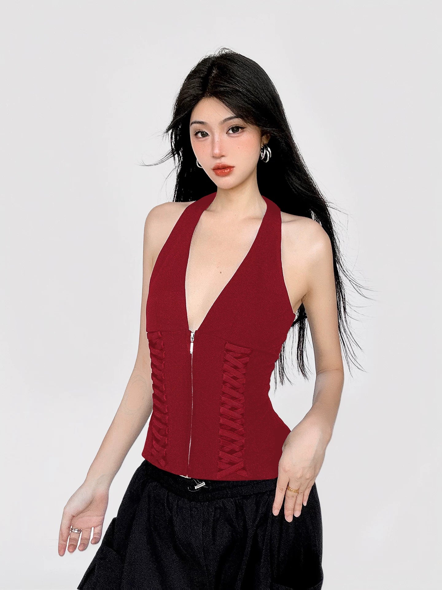 FUNOFF Vintage Strap V-Neck Neck Vest