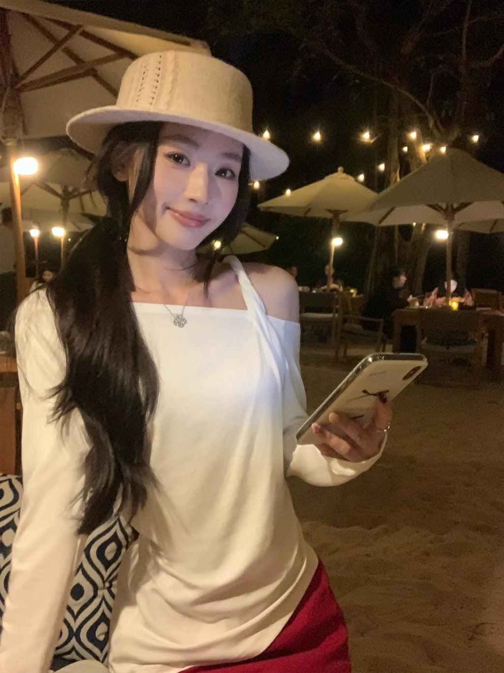 Pusumede Casual Versatile Slash Shoulder Knitted Long Sleeve