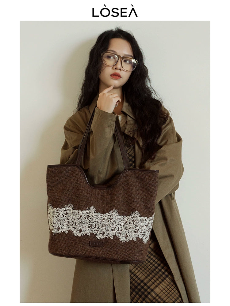 LOSEA Lace Woolen Tote Bag