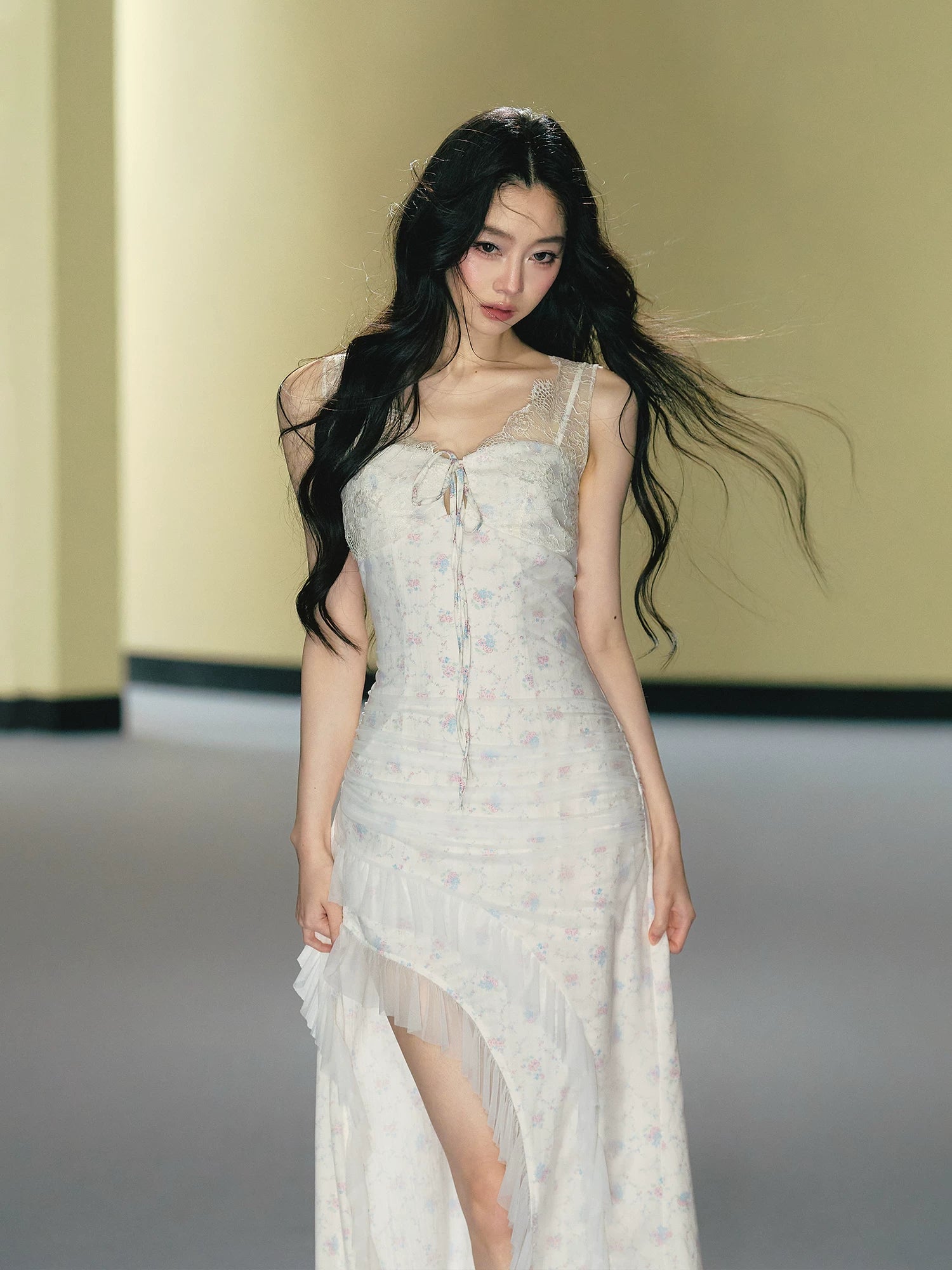 AGAM Floral Mesh Suspender Dress