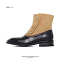 SHENLV STUDIO Pointed-toed Color-matching Short Leather Boots