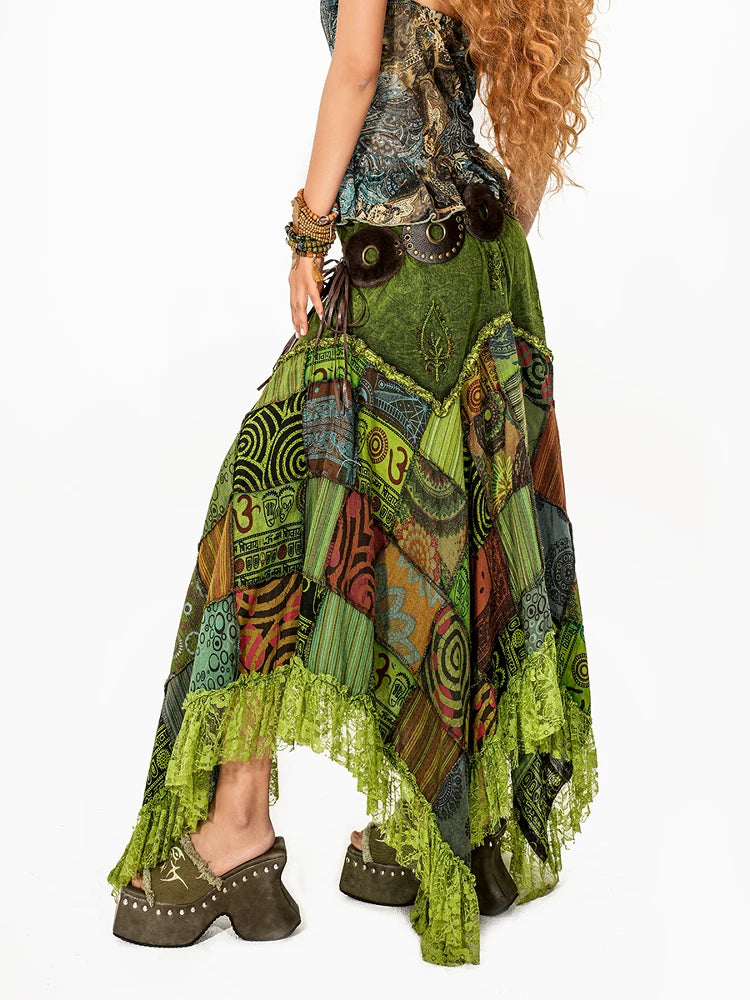 Arielink Stitching Irregular Hem A-word Skirt