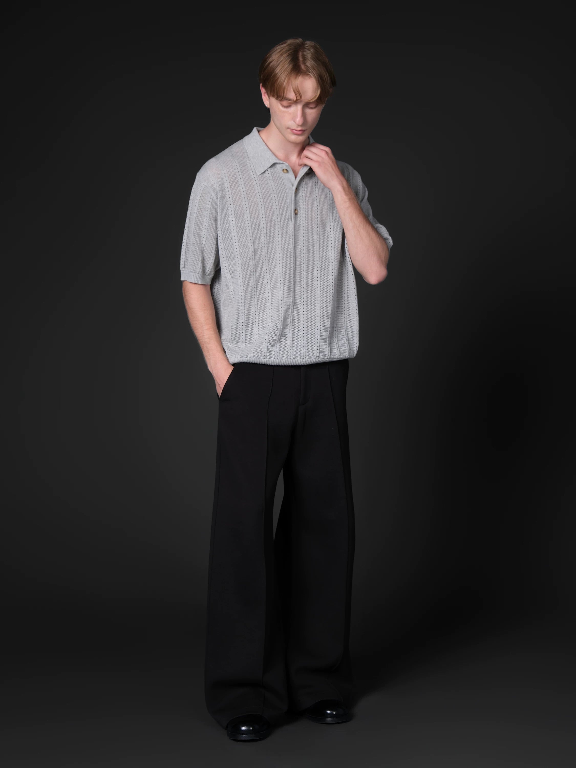 Set for life retro jacquard texture wide polo t-shirt