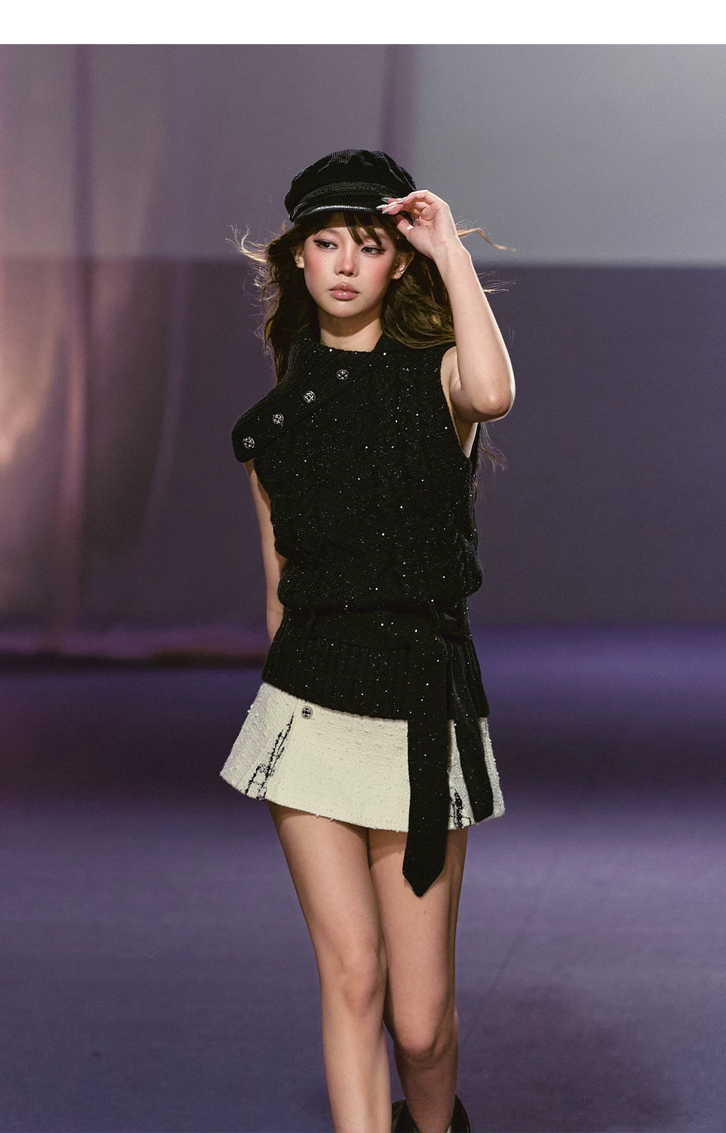 AGAM Double-breasted Spliced Pleated Skirt