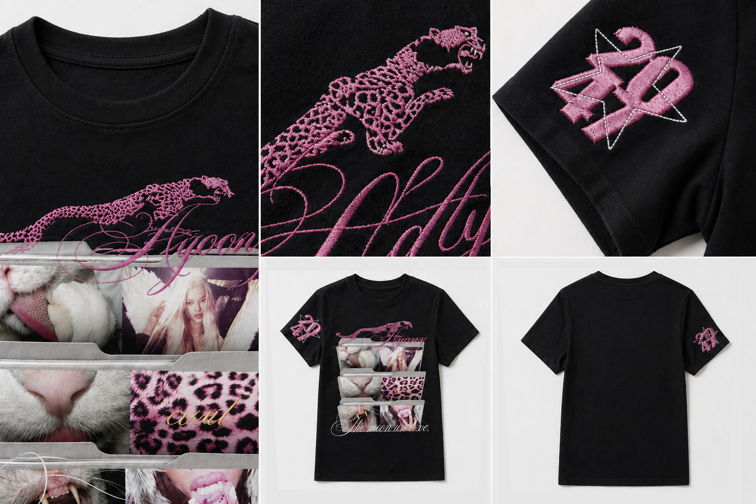 PAIKI Cat Embroidery Letter Casual Tee