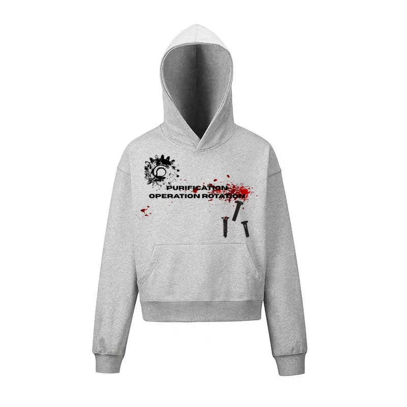 Ironthorn Bloody Gear Print Casual Hooded Sweater