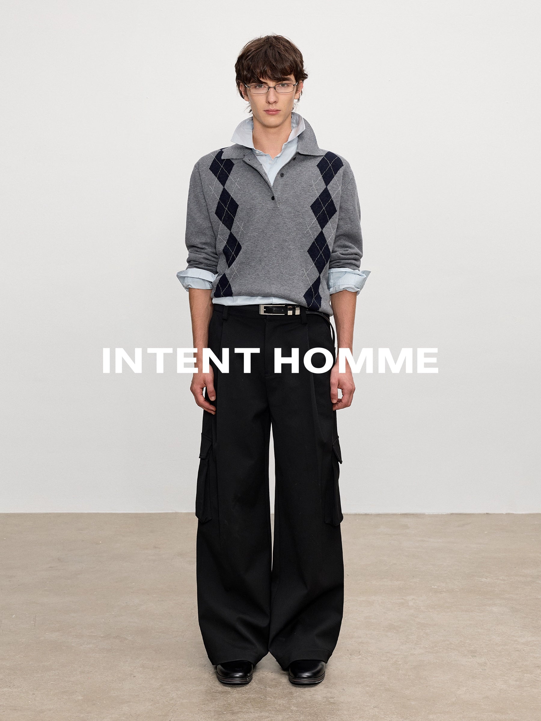 INTENT Pleated A-type Loose Straight Trousers