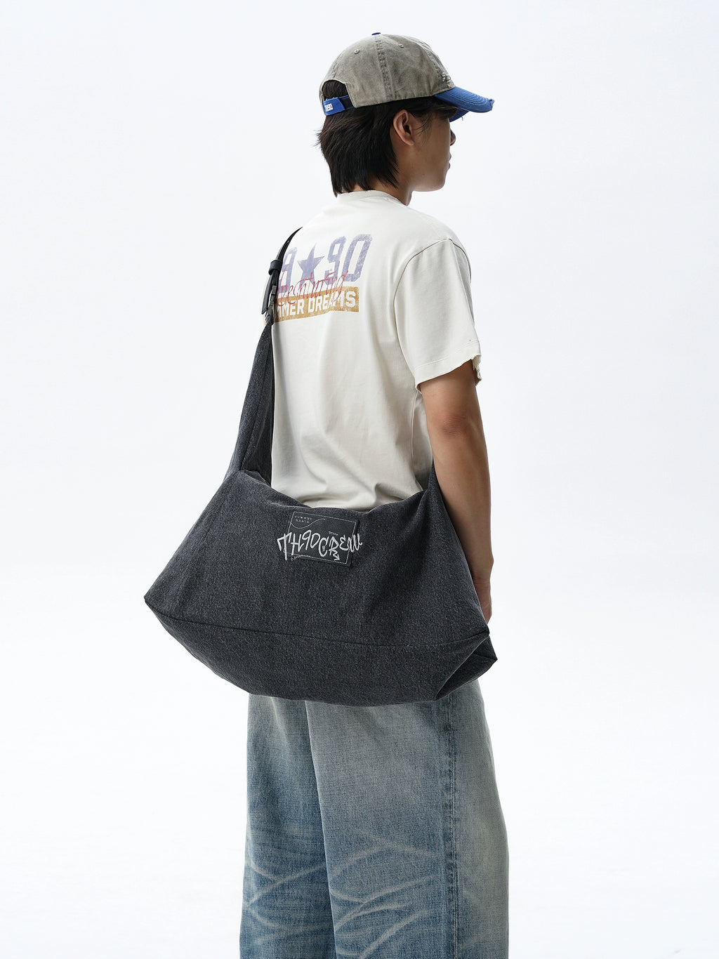 TH90 Retro Washed Denim Shoulder Messenger Commuter Bag