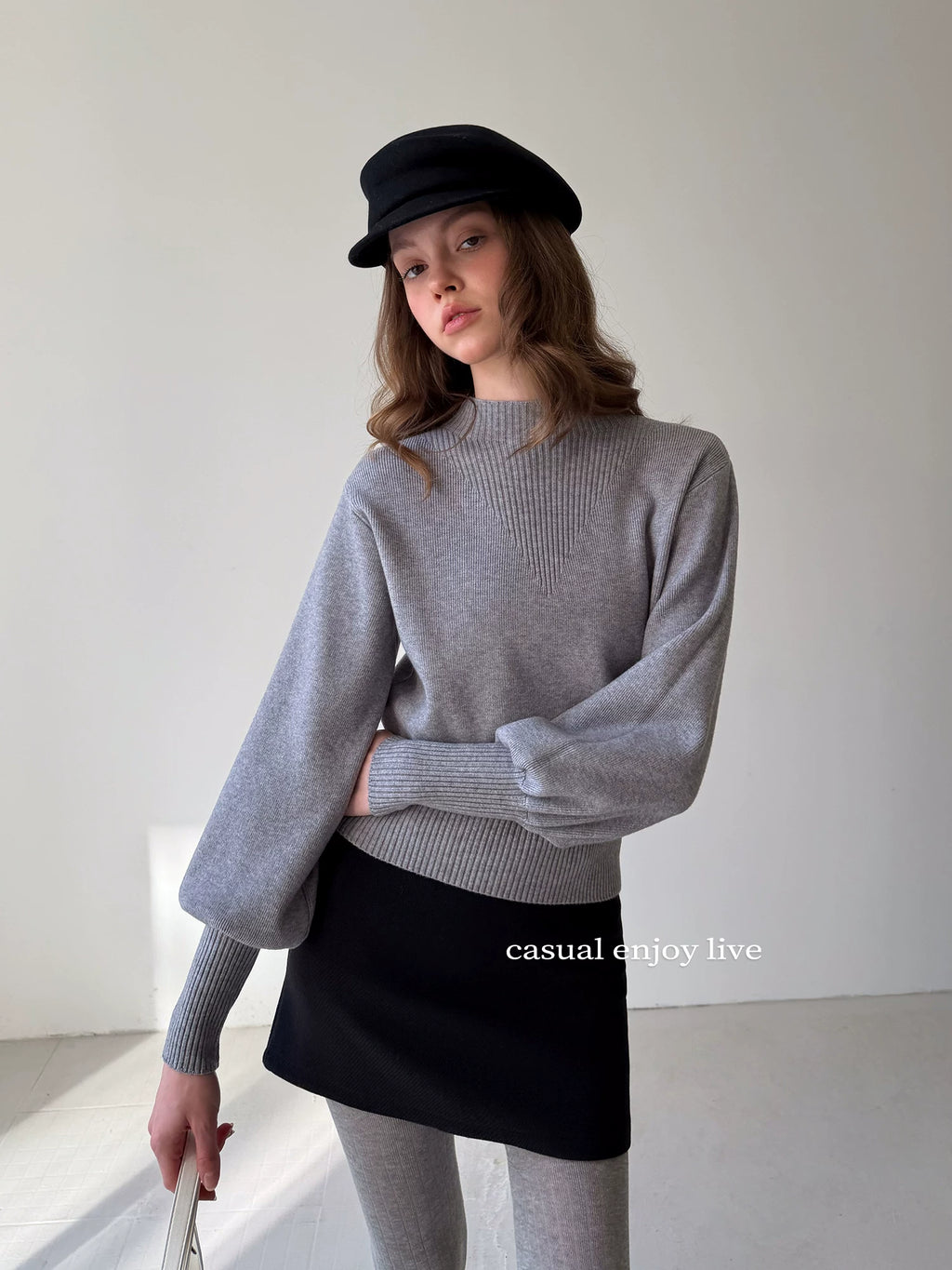 EGGKA Semi-turtleneck Slim-fit Thickened Knitted Sweater