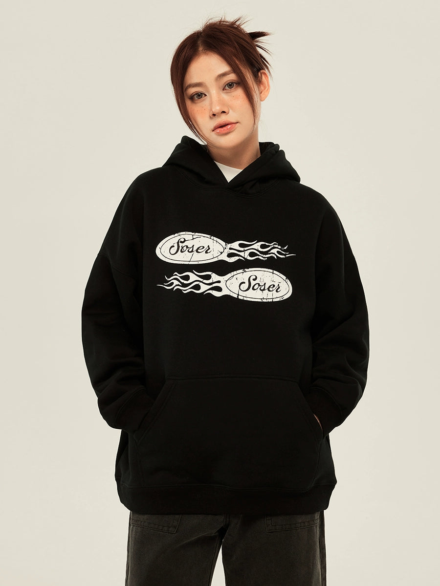 SOSER Vintage Flame Print Hooded Sweater