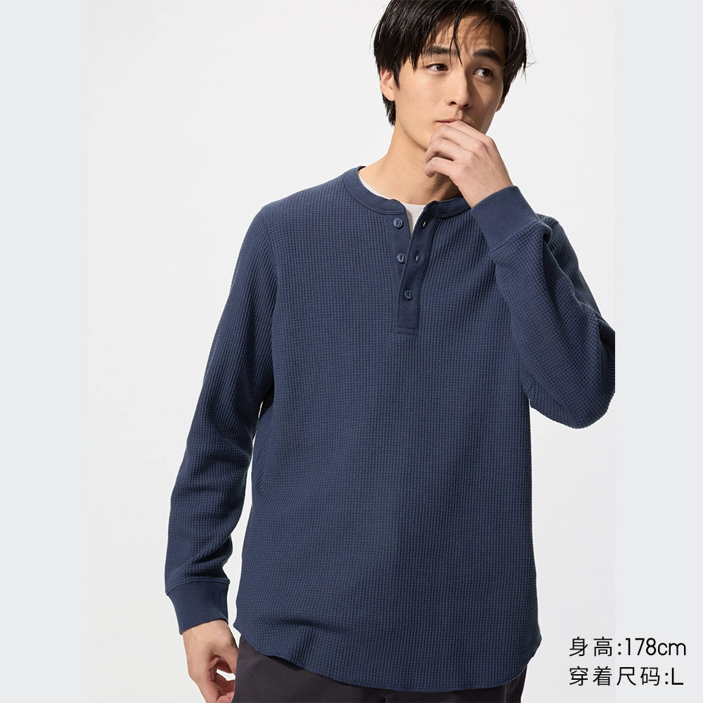 Uniqlo Waffle Henry Neck Pullover Long Sleeve
