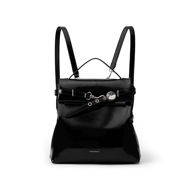 SmoSmos Red Faux Leather Magnetic Snap Backpack