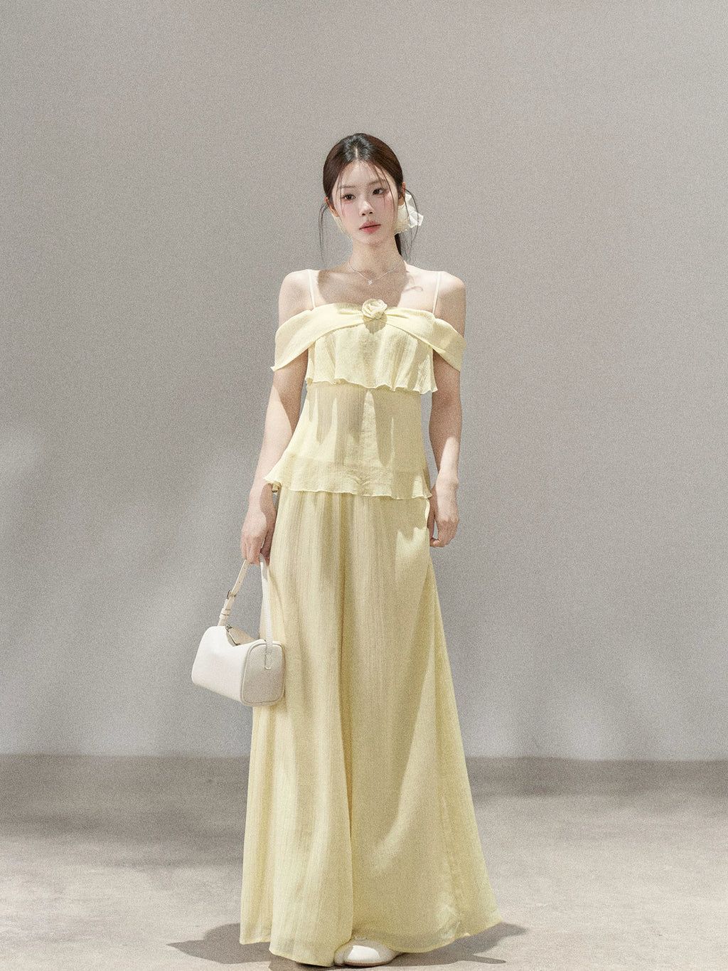 Wildberry Shoulder Suspender High Waist Wide Leg Pants Set