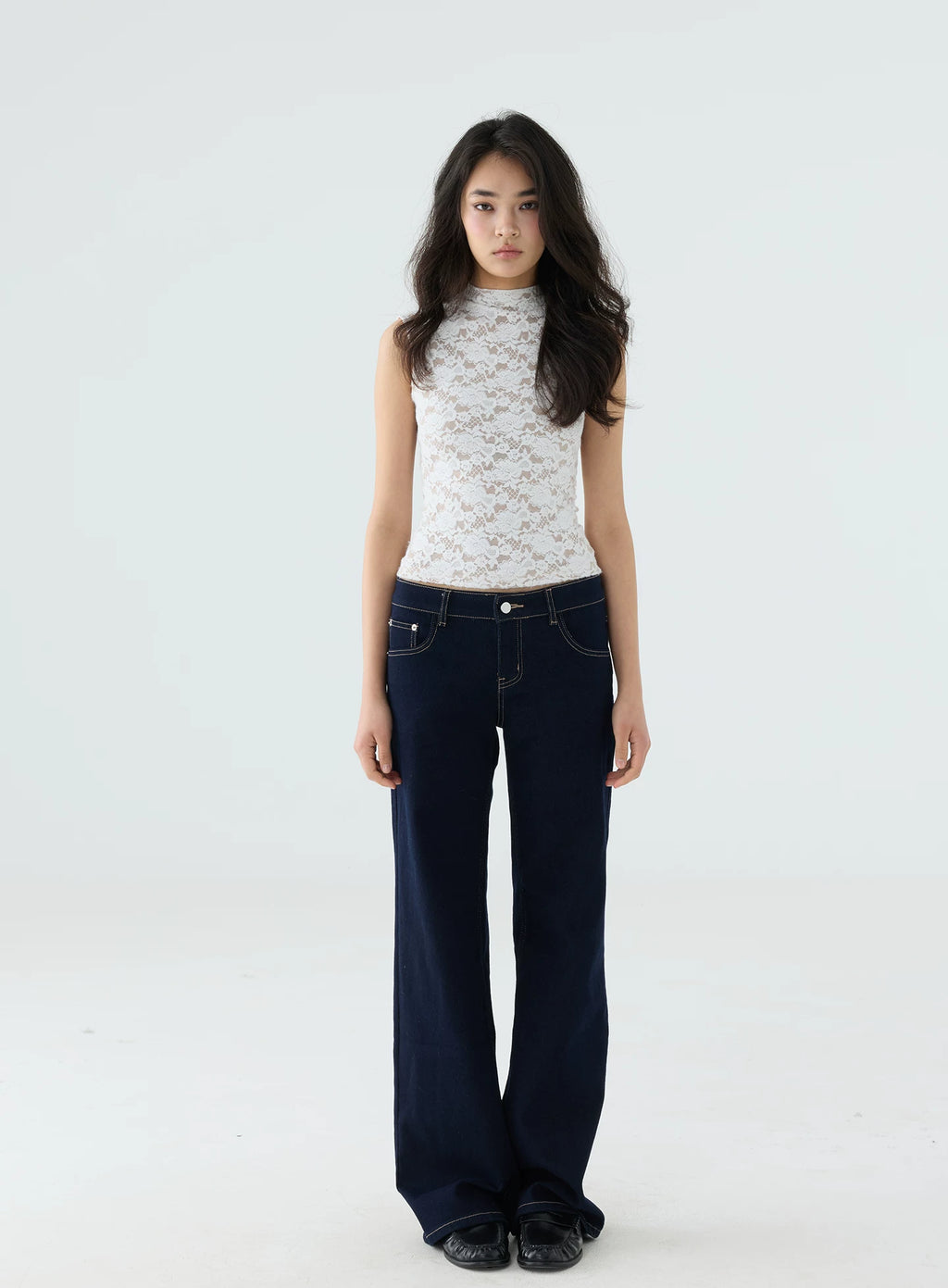 Veryrareme Lace Stand-Up Collar Sleeveless Vest