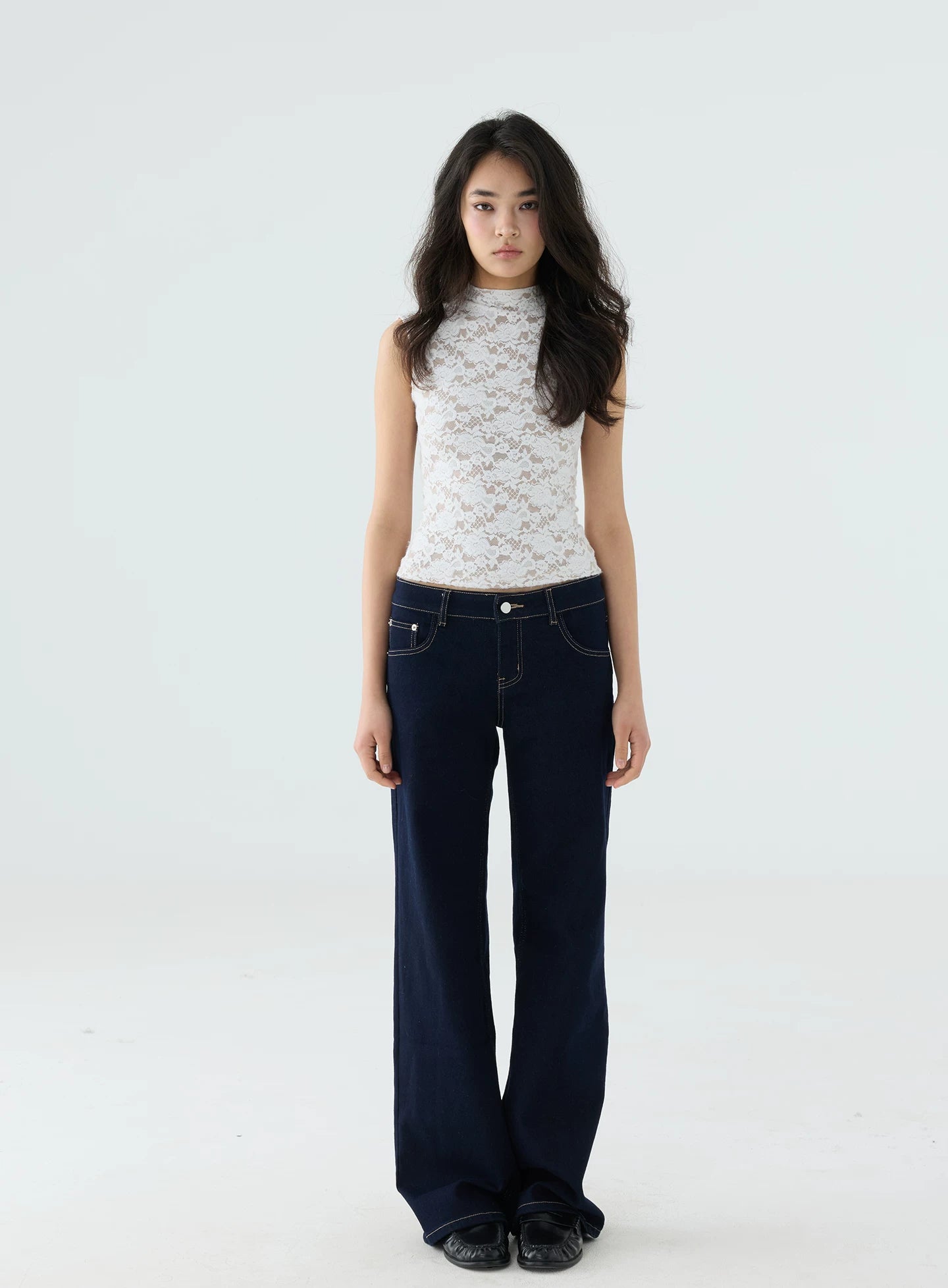 Veryrareme Lace Stand-Up Collar Sleeveless Vest