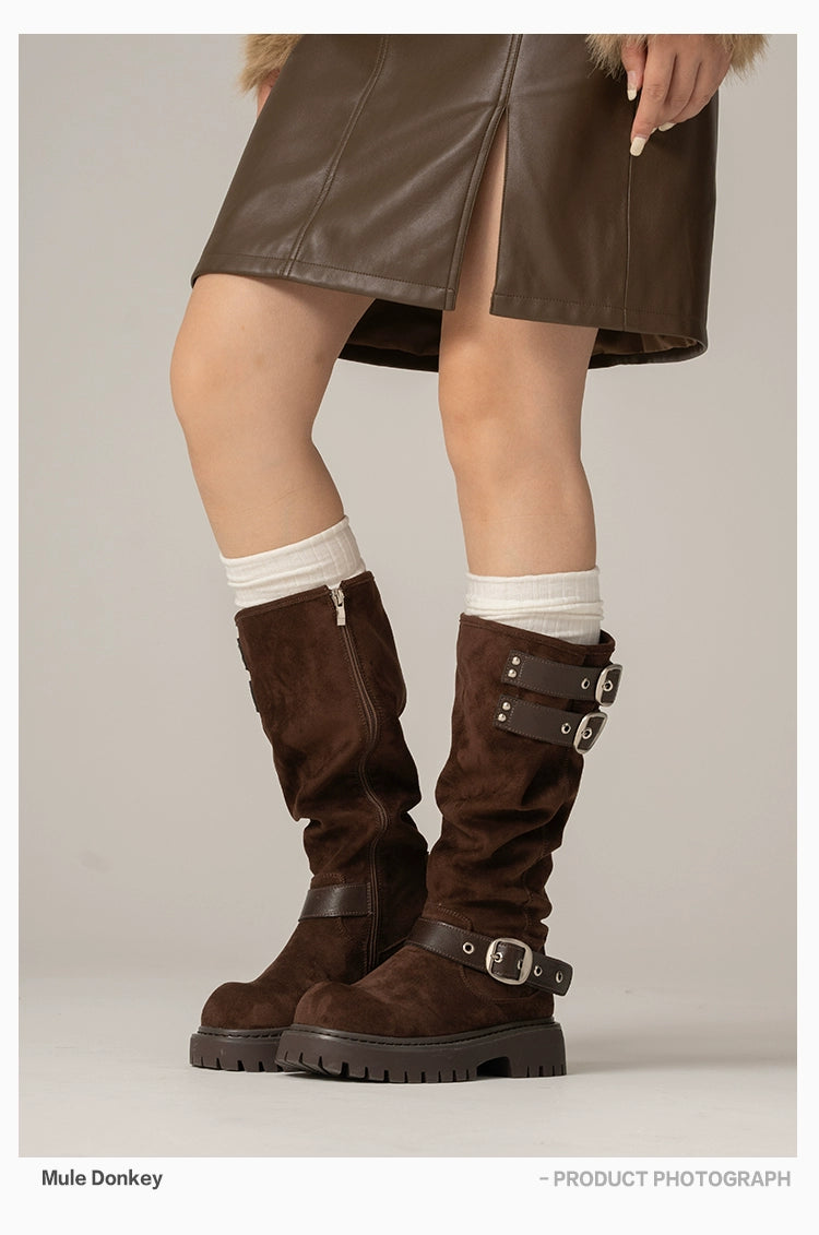 Donkey Suede Over Knee Belt Buckle Western Boots