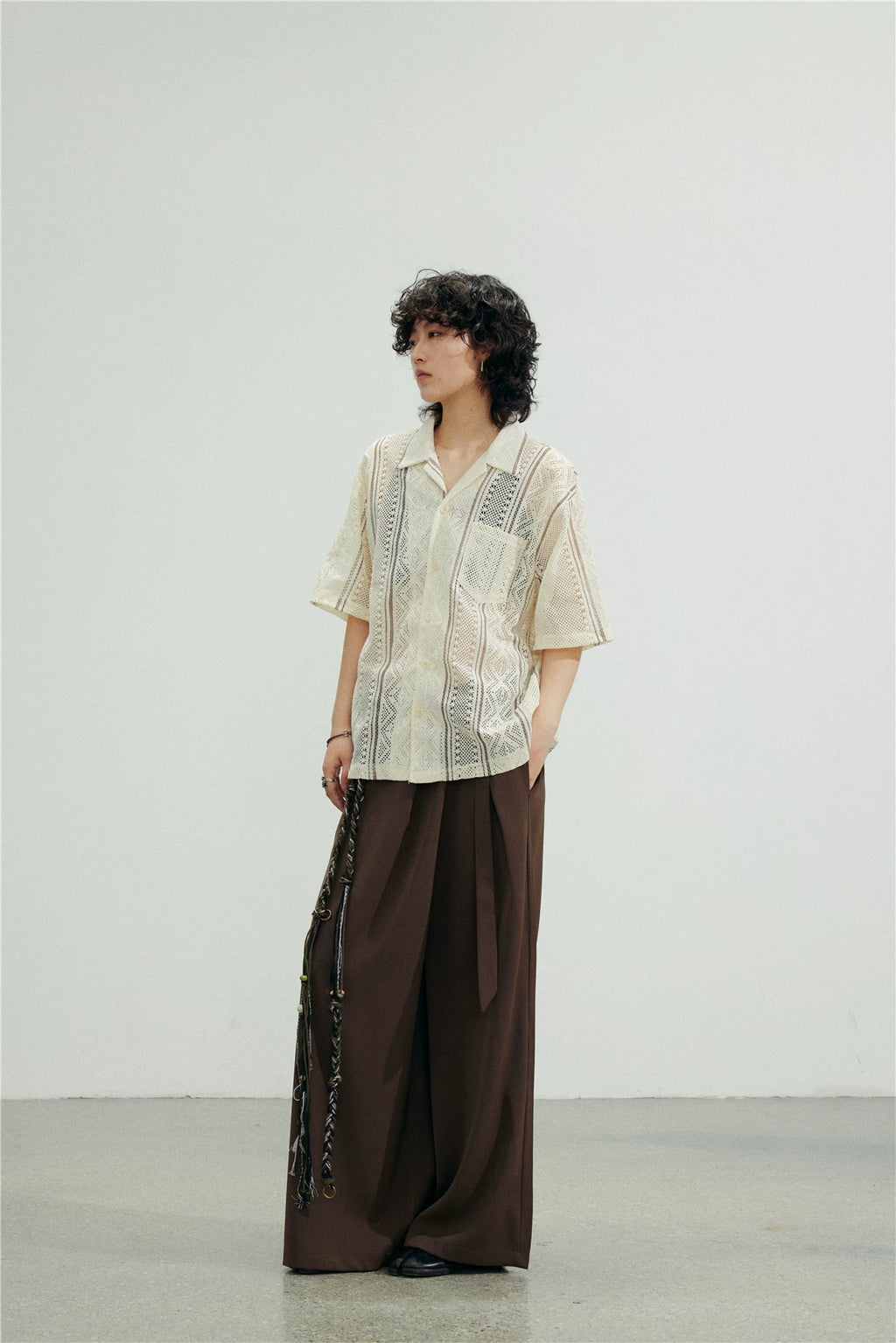 SUNYVONNE Irregular Diagonal Button, High-waisted Lace-up Casual Suit Pants