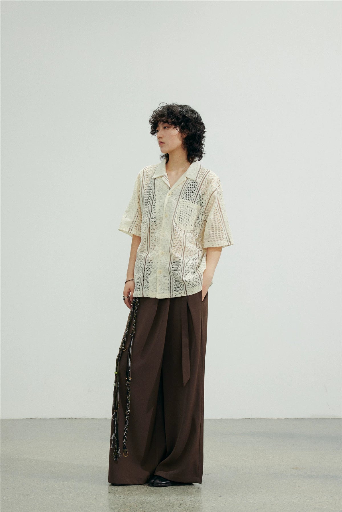 SUNYVONNE Irregular Diagonal Button, High-waisted Lace-up Casual Suit Pants