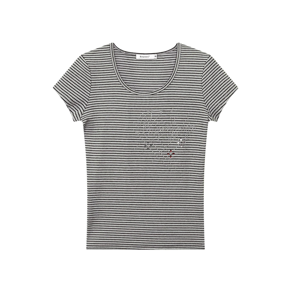 FUNKYFUN Hot Diamond Striped Front Shoulder Tee