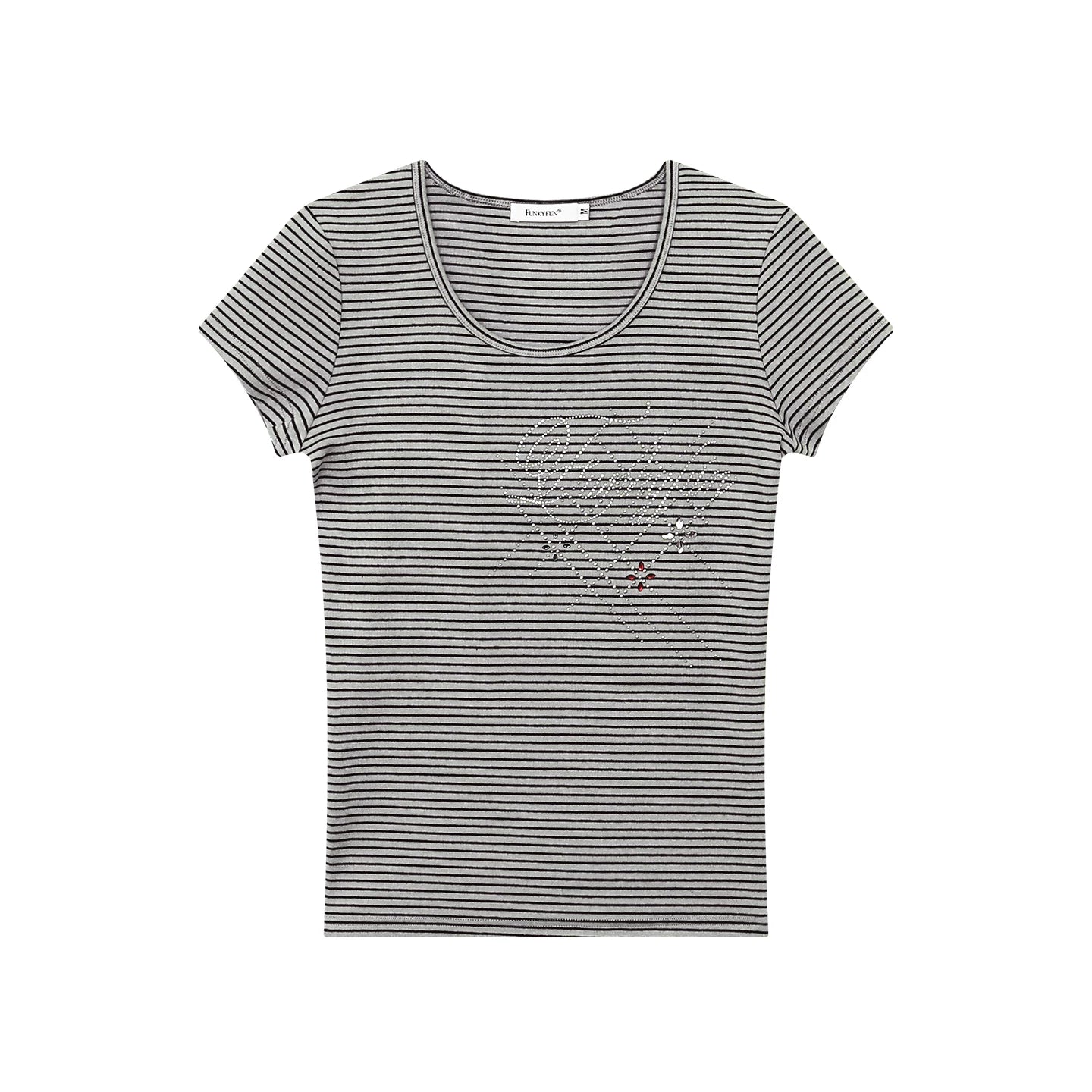 FUNKYFUN Hot Diamond Striped Front Shoulder Tee