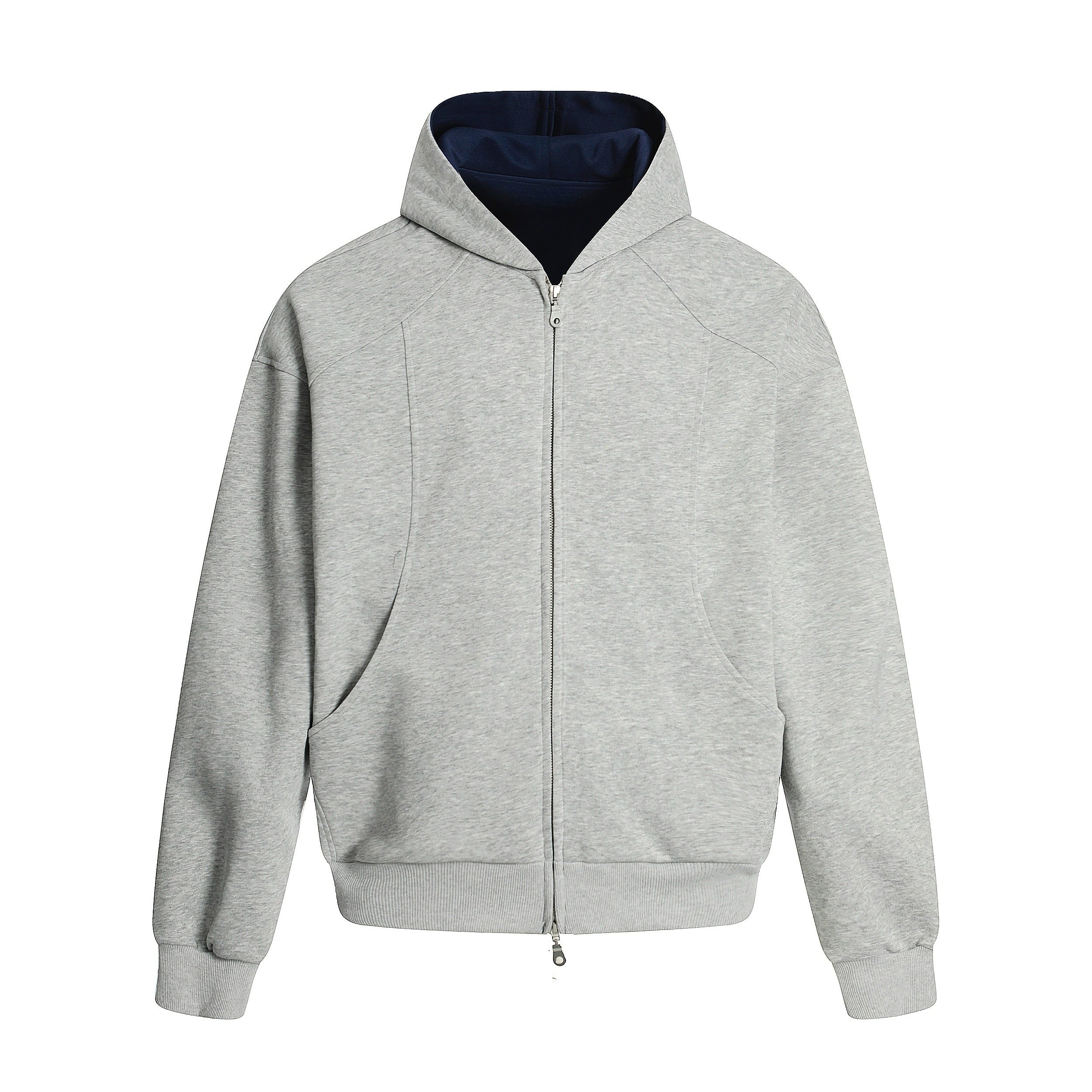 NOMANIAI Simple Casual Splicing Contrasting Color Loose Zipper Knitted Cardigan