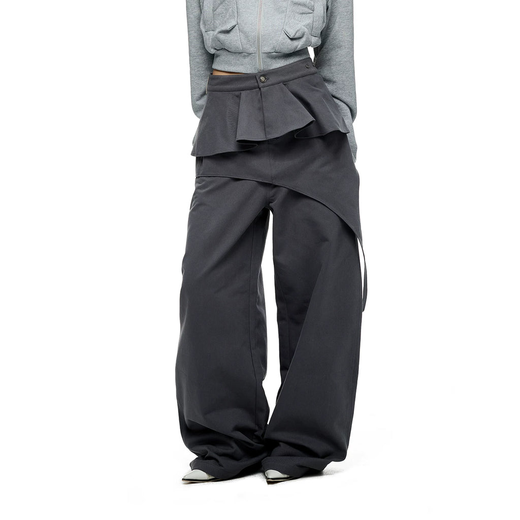 JIKOO Removable Irregular Fart Curtain Straight-leg Pants