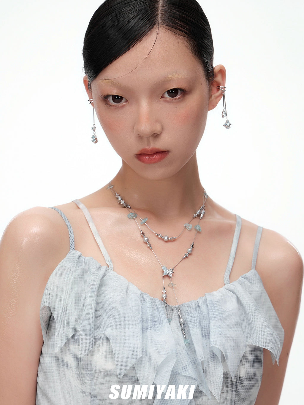 SUMIYAKI Mint Butterfly Crystal Beaded Necklace