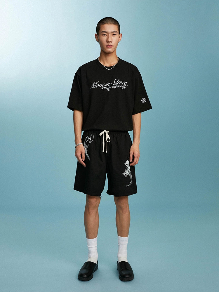 SUPERTOFU Hand-painted Pattern Arrangement Loose Casual Drawstring Shorts