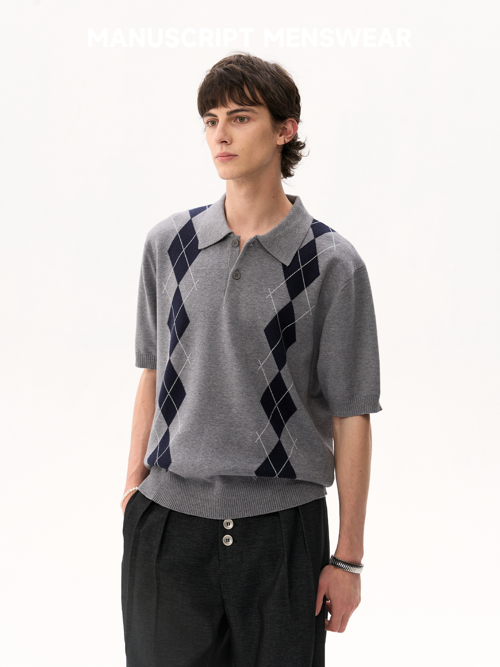 MANUSCRIPT Rhombus Knitted Polo Tee