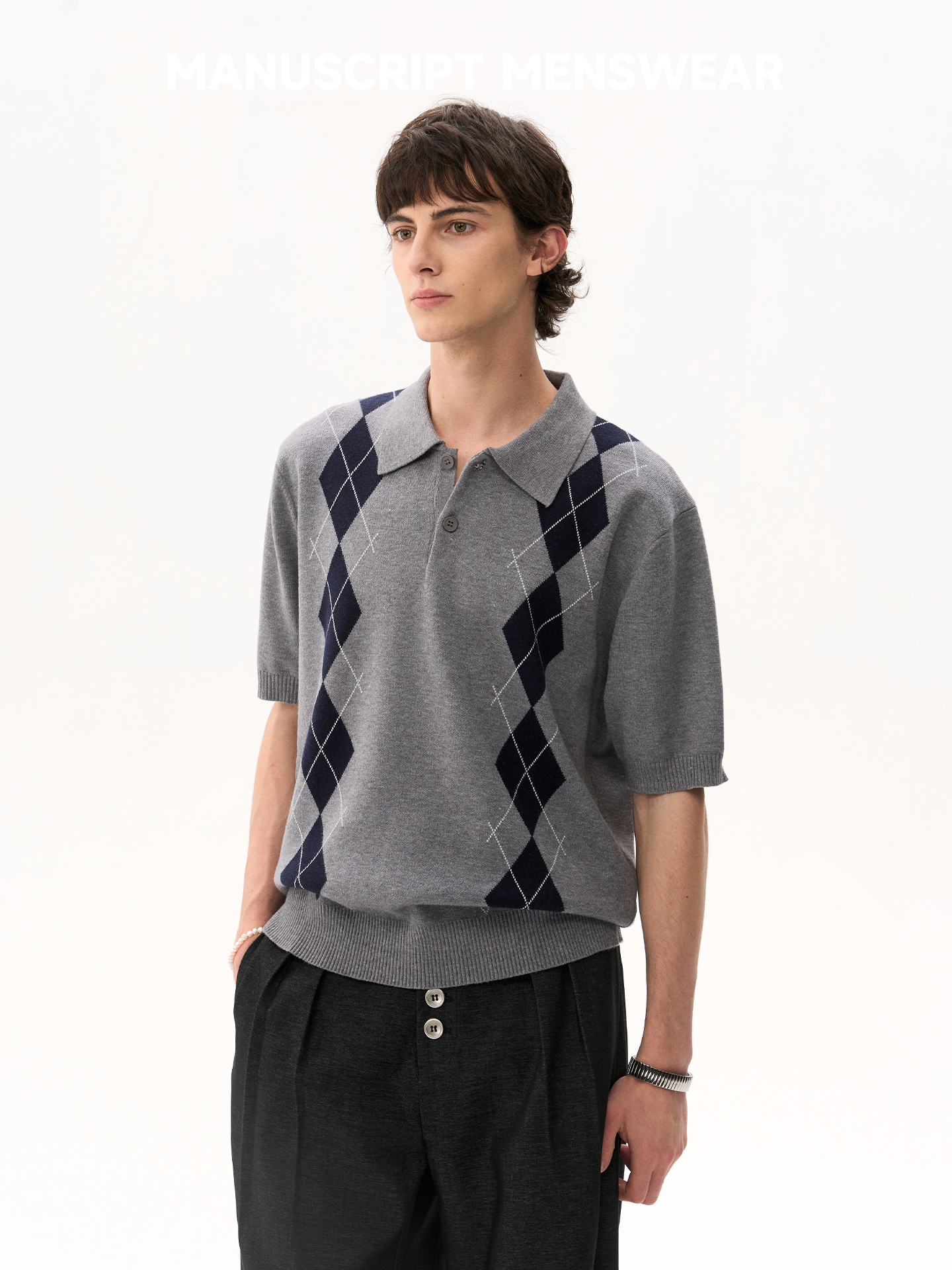 MANUSCRIPT Rhombus Knitted Polo Tee