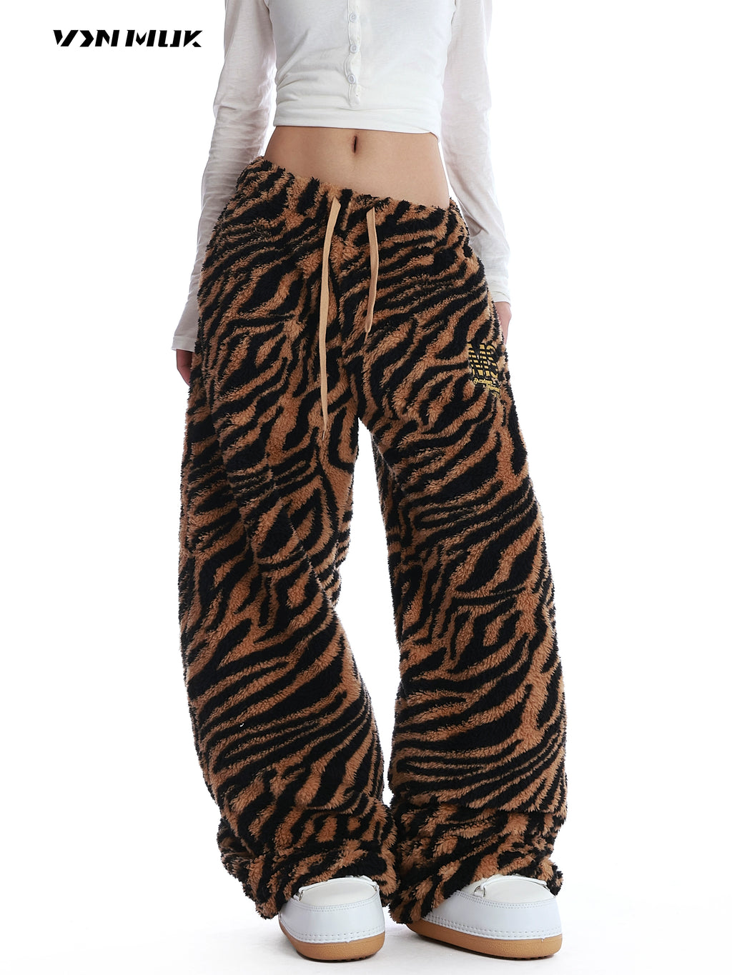 Mershier Vintage Yellow Black Tiger Lamb Wide Leg Pants