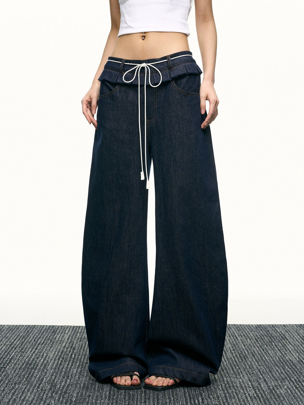 Aaisup Fungus Edge Loose Straight Pants Wide Leg Pants
