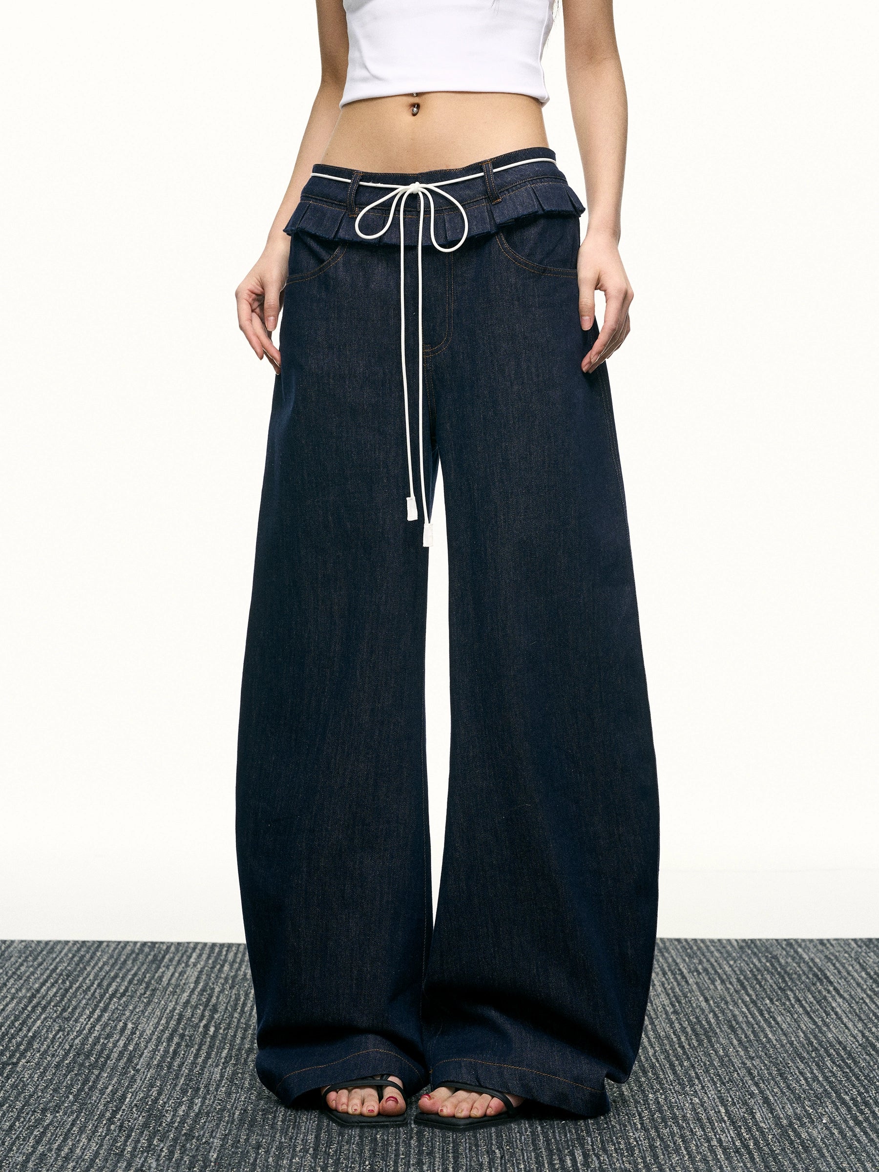 Aaisup Fungus Edge Loose Straight Pants Wide Leg Pants