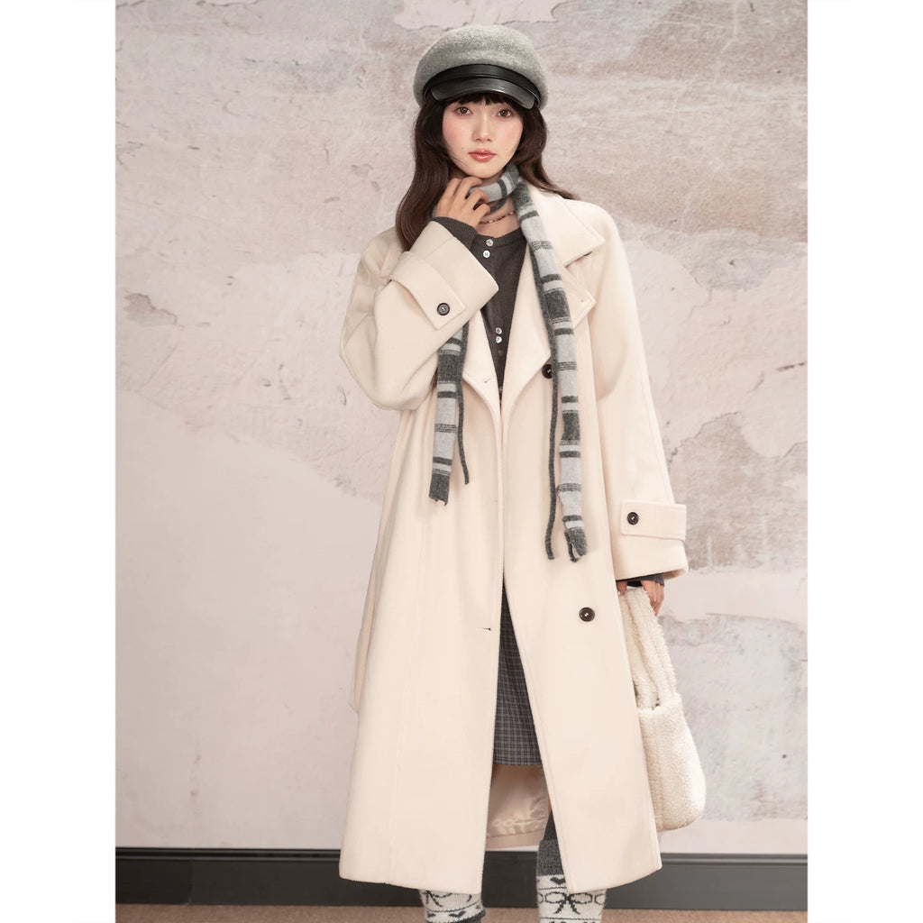 LOVEHEYNEW Stand-up Collar Waist-strapped Woolen Coat