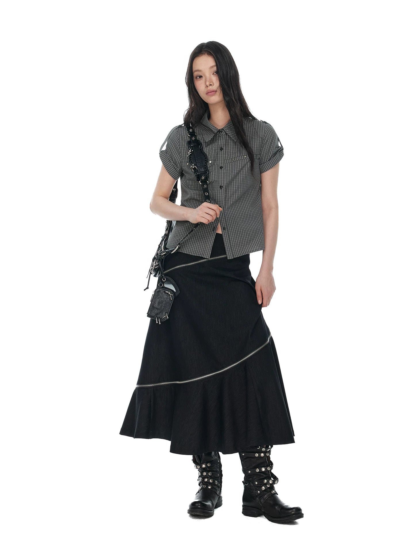 JIKOO Irregular A-word Thin Mid-length Skirt