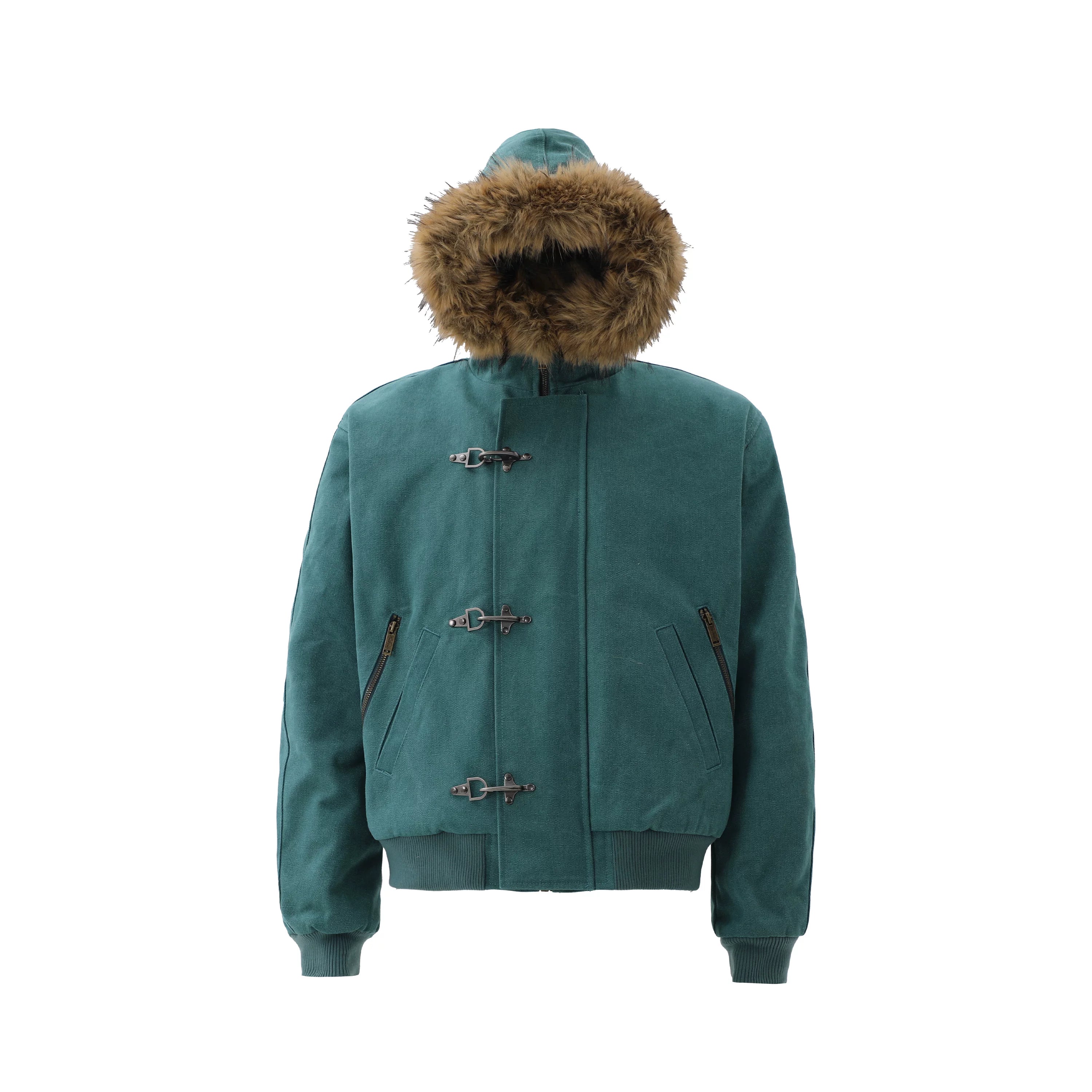 ZOZOFOREST Removable Fur Collar Plush Bead Canvas Seat Mountain Carving Jacket