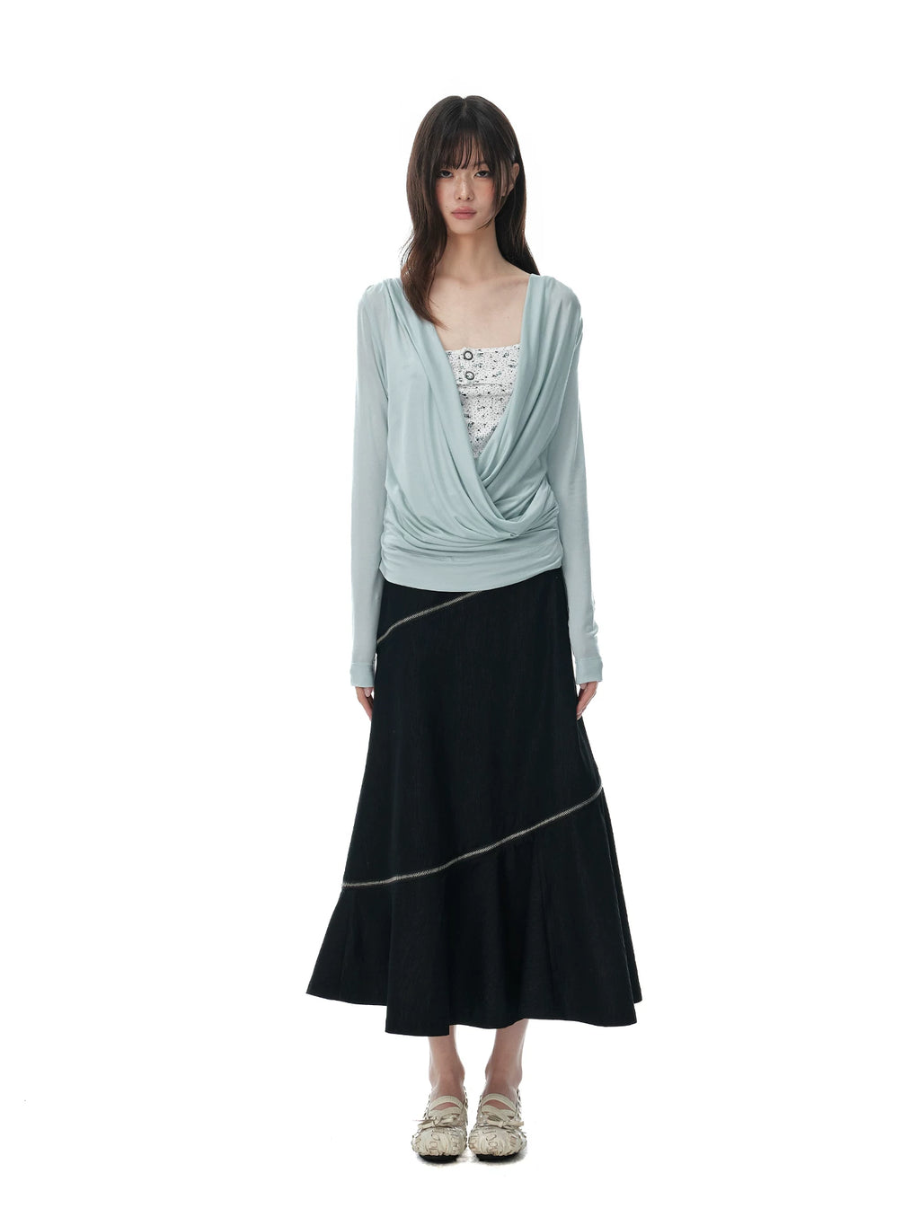 JIKOO Irregular A-word Thin Mid-length Skirt