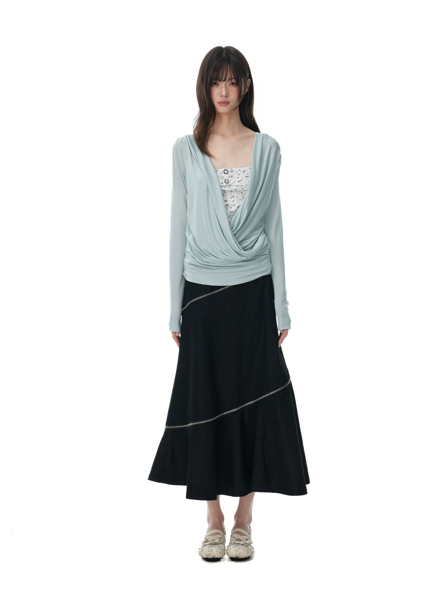 JIKOO Irregular A-word Thin Mid-length Skirt