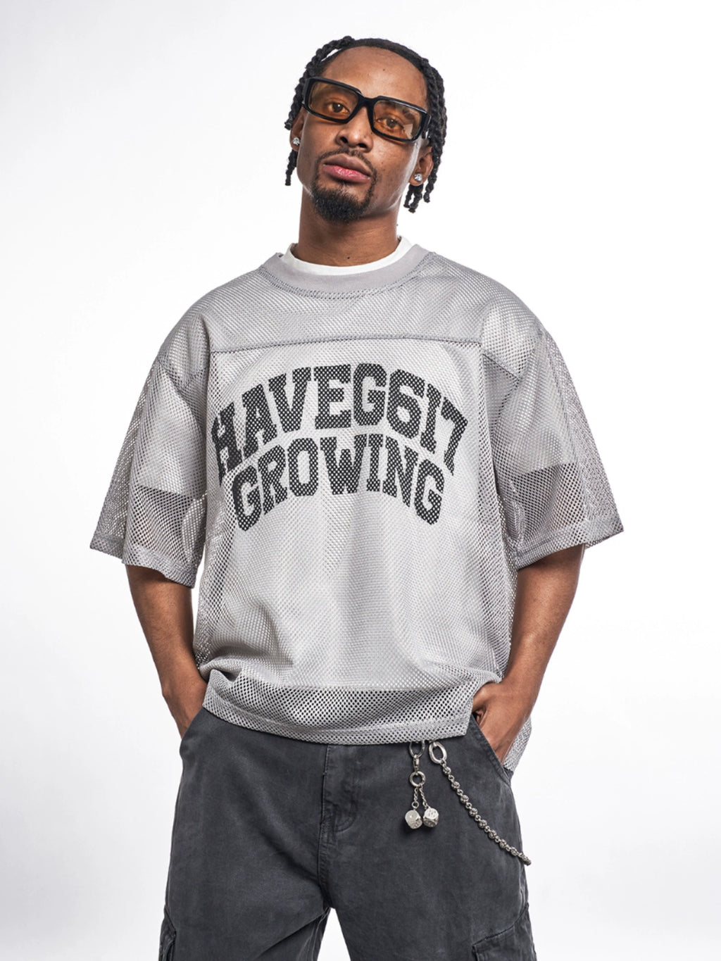 MT99 Letter Printed Logo Hollow Mesh Tee