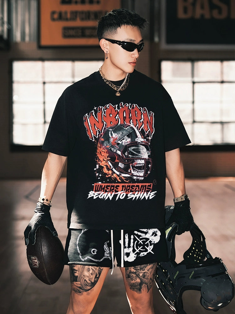 OOTC Retro Skull Helmet Print Tee