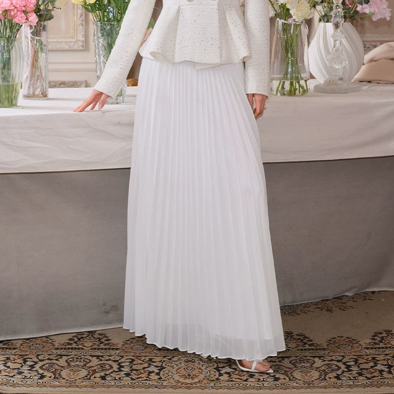 J TheChosen Waist Satin Stand-up Collar Pleated Skirt Set
