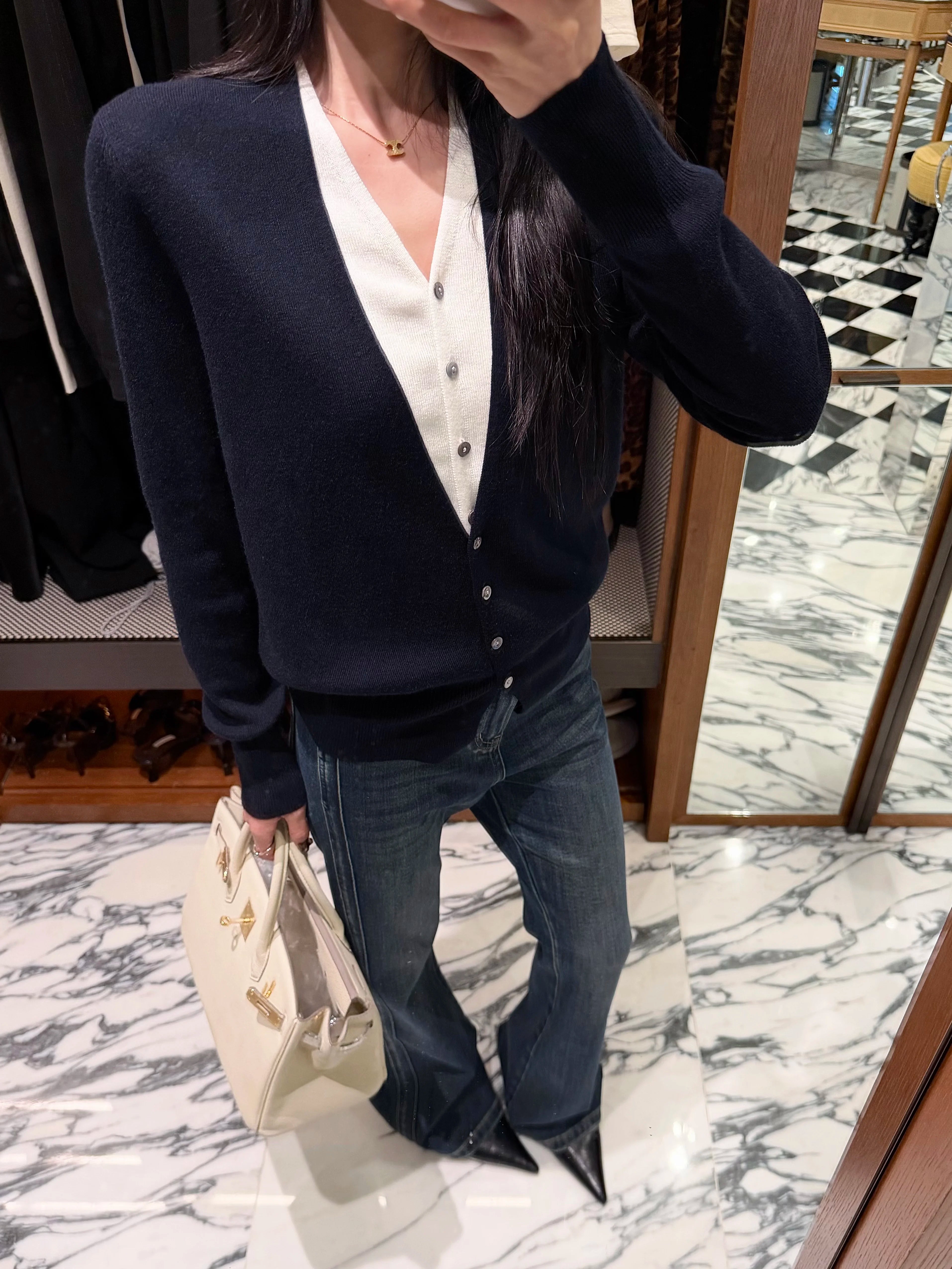 CHUYUQI Contrasting Color Waist Fake Two-piece Knitted Cardigan