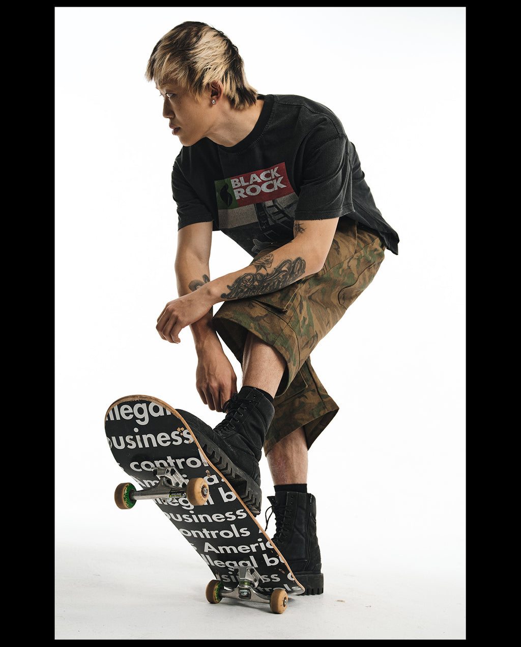 NOVACAM wasteland wind retro camouflage baggy heavy mottled old black cropped pants