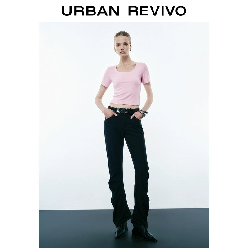 URBAN REVIVO Casual Versatile Slim Skinny Short Sleeve Tee
